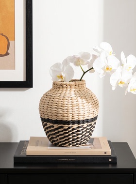 手工草编花瓶纹理桌面摆件自然风