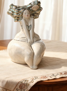 抽象手作人像胖女孩艺术装饰摆件