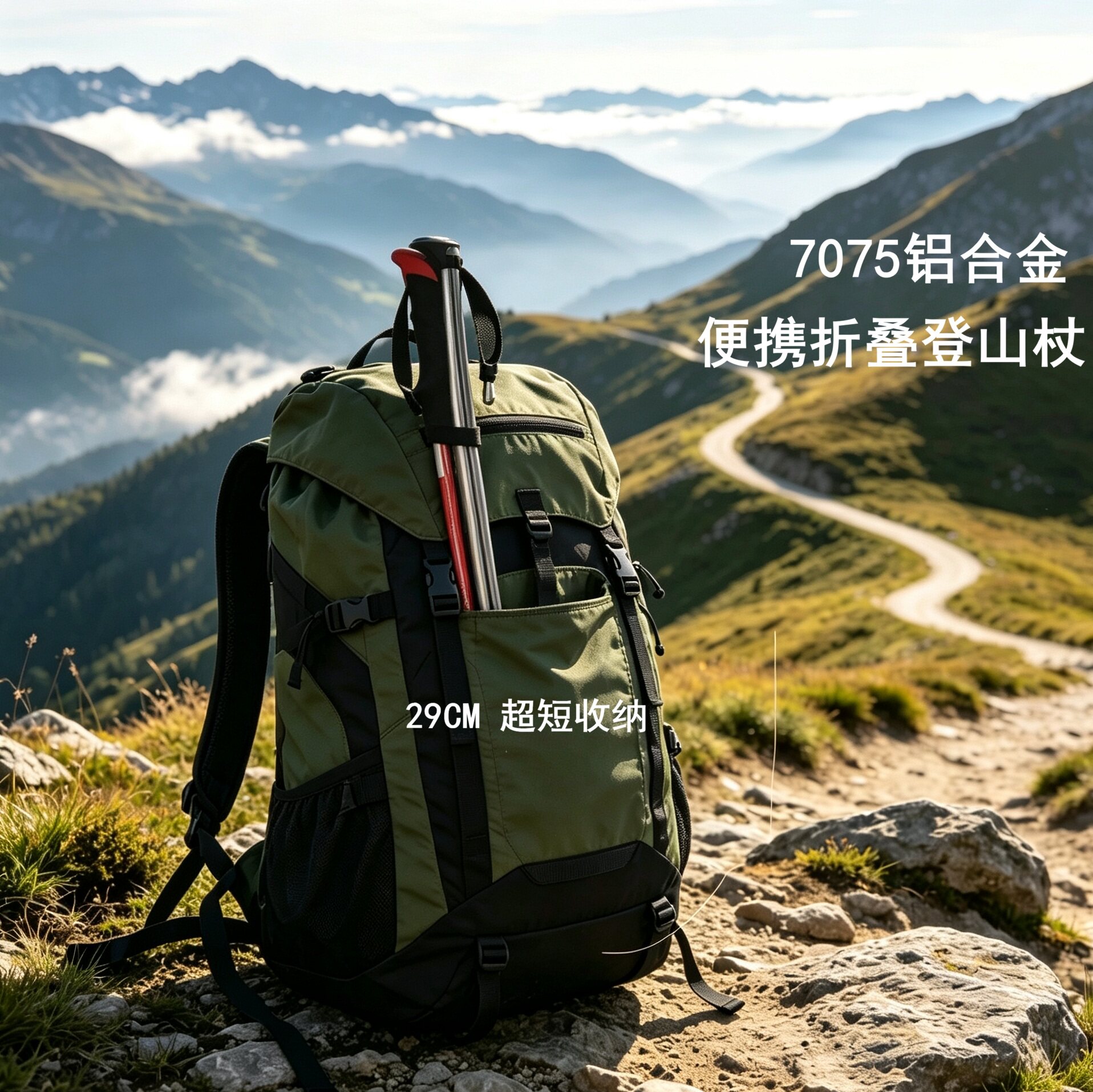 7075铝合金登山杖户外伸缩拐杖儿童折叠手杖徒步专用装备登山杖