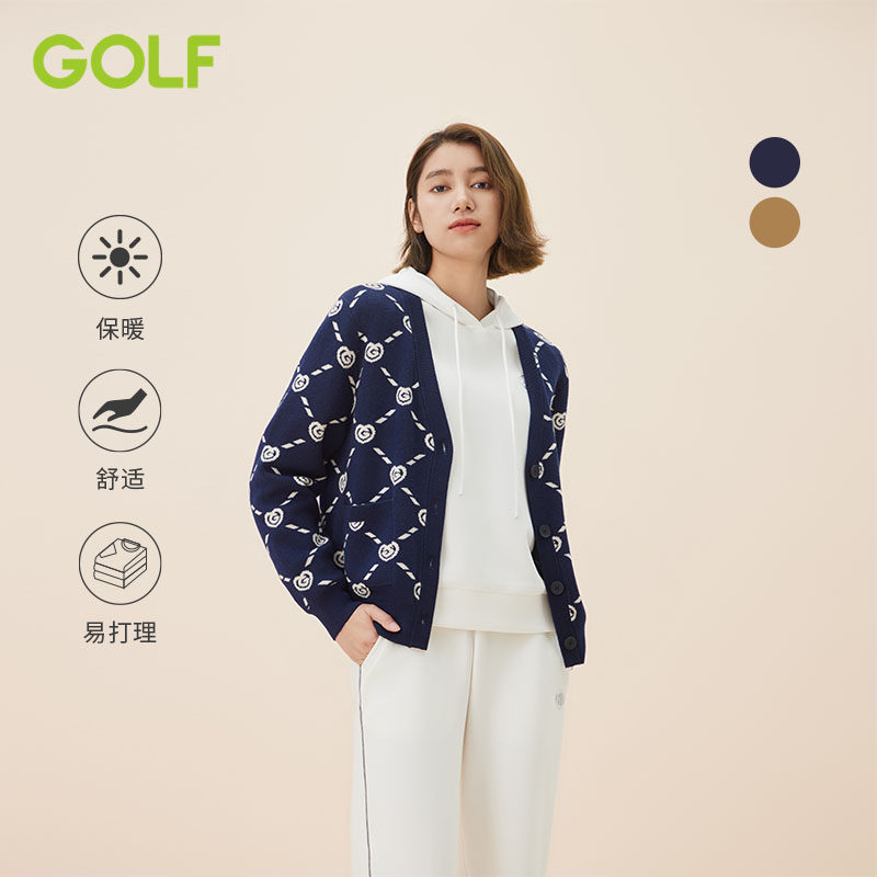 GOLF/高尔夫毛衣秋冬女印花时髦复古V领毛衫外套女保暖宽松毛衣女,女装/女士精品,毛针织衫,淘宝优惠券,粉丝福利购,淘宝优惠卷
