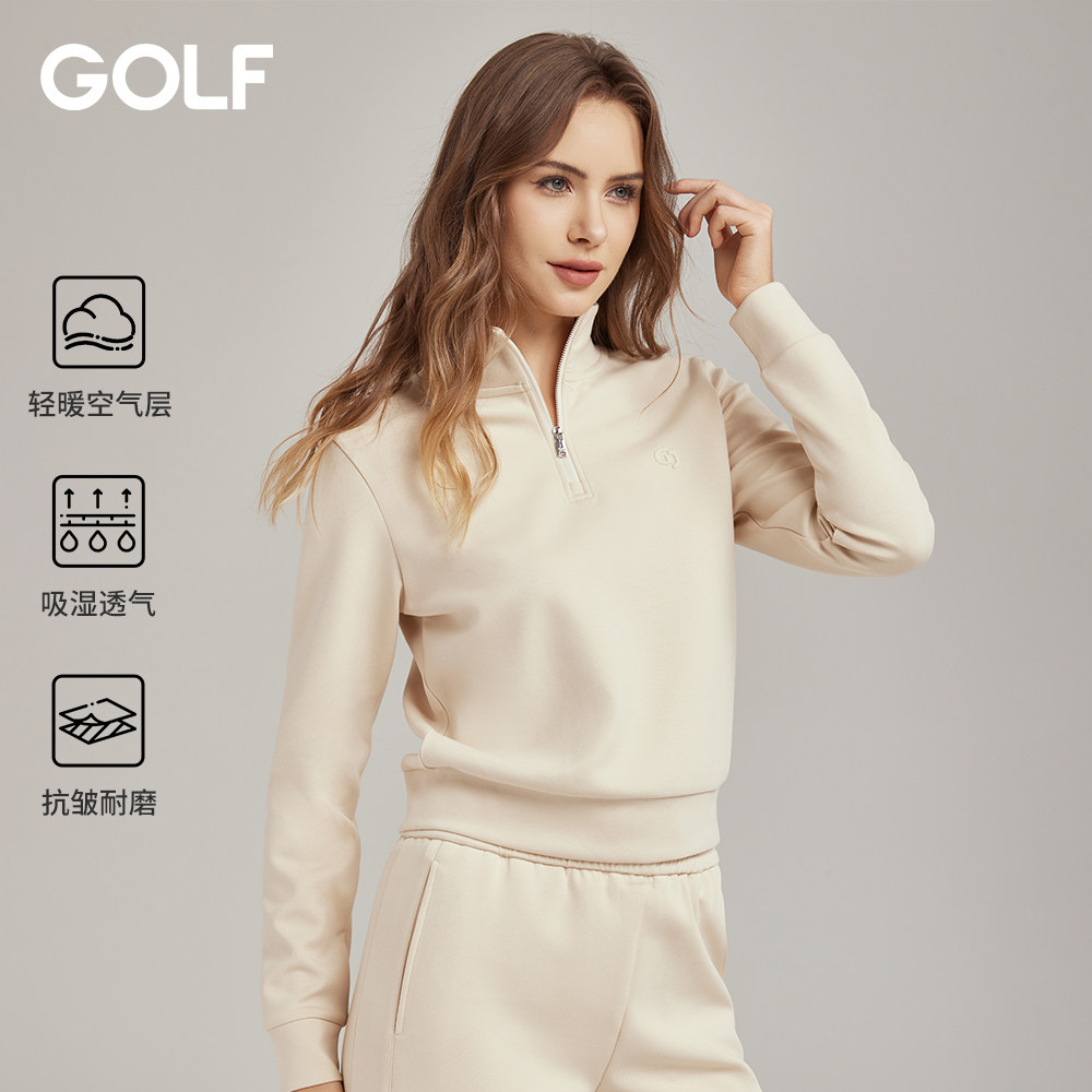 GOLF高尔夫Jeans半拉链卫衣女25秋冬新款空气棉小立领T恤打底衫女