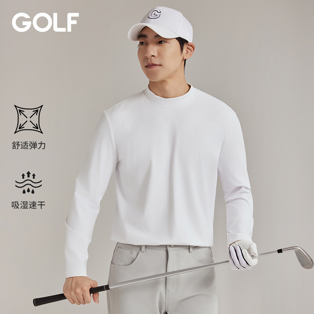 GOLF高尔夫Jeans小高领长袖T恤男25秋冬新款高弹磨毛保暖打底衫男