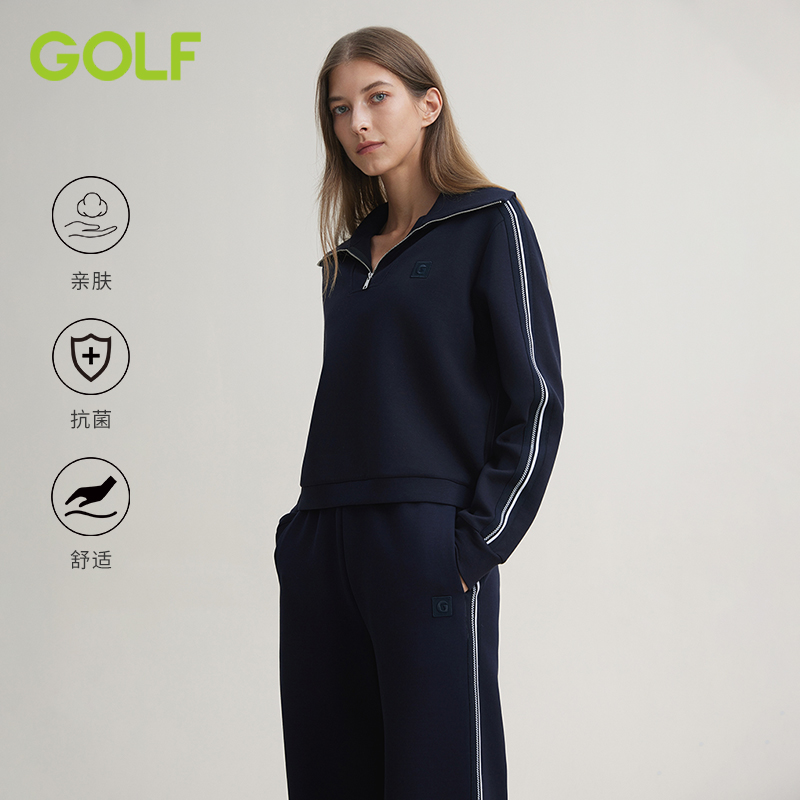 GOLF/高尔夫长袖卫衣女春秋舒适棉打底时尚套头半拉链卫衣女