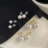 博主fever同款 施家珍珠耳钉港风复古高级感耳环女925银针气质耳夹