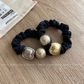 极简感 字母珍珠小肠发圈合金方块头绳洋气复古气质马尾皮筋发绳