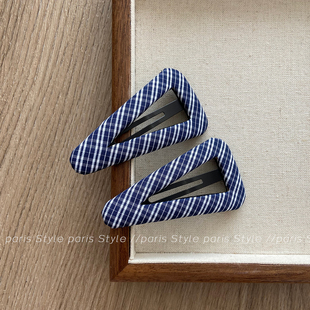 miu系 格纹布艺刘海发夹女新款个性三角bb夹子头饰侧边发卡鸭嘴夹