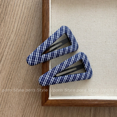 miu系格纹布艺刘海发夹女新款