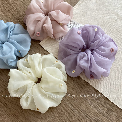 可爱减龄刺绣小花大肠发圈少女