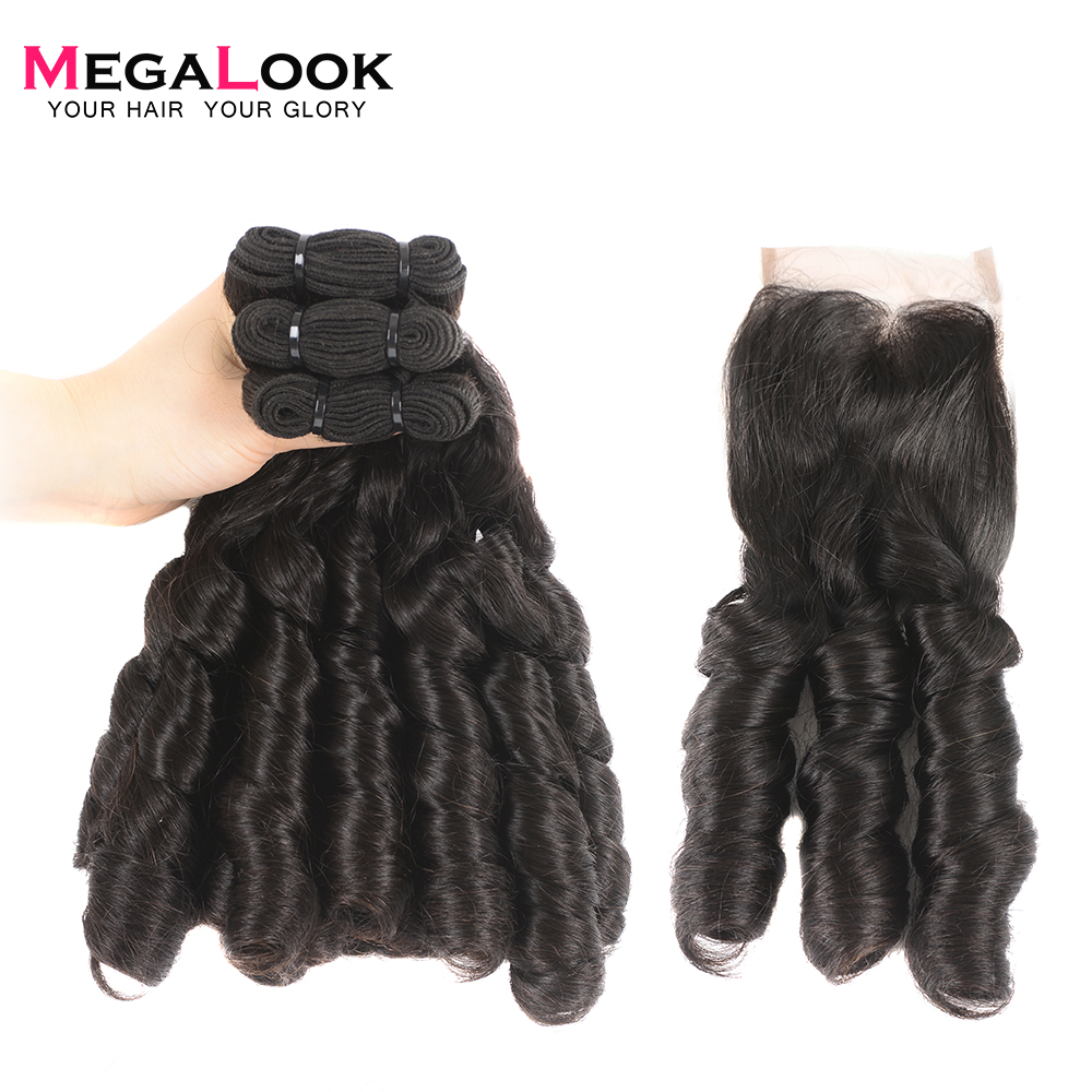 double drawn fummi curls human hair bundles &closure