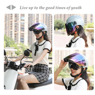 双镜片头盔可拆围脖护耳半盔野马四季男女通用轻便式摩托车安全帽