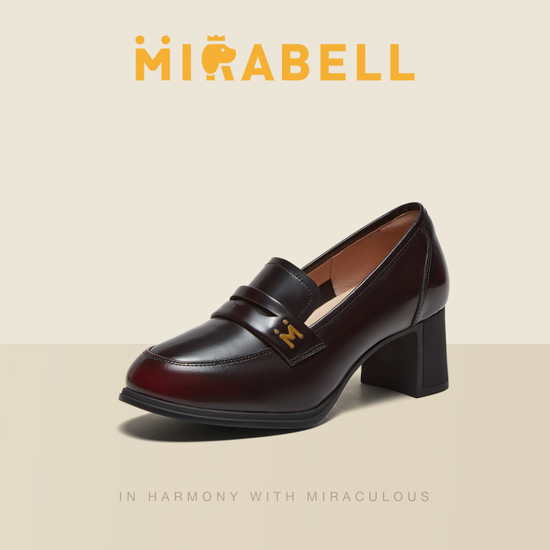 Mirabell/美丽宝2025商场同款春新款牛皮革高跟女鞋休闲女皮鞋