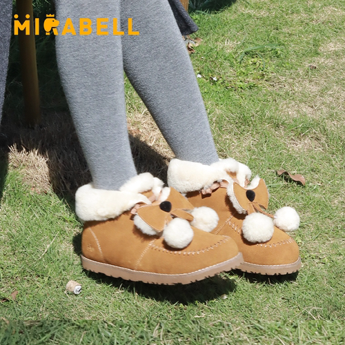 Mirabell美丽宝2025冬季100%羊毛内里可爱毛绒保暖雪地靴女休闲靴