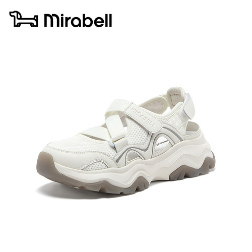 Mirabell2026夏季新款银色镂空厚底老爹凉鞋女魔术贴透气休闲鞋