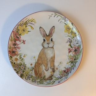 Certified International春天兔10.5寸陶瓷圆盘牛排盘西餐盘菜盘