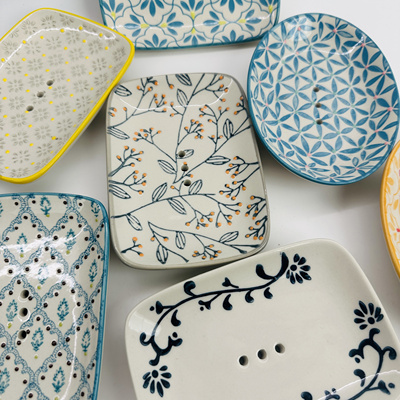 外贸陶瓷手绘陶瓷高档肥皂盒香皂盒皂碟卫生间家用肥皂碟托盘