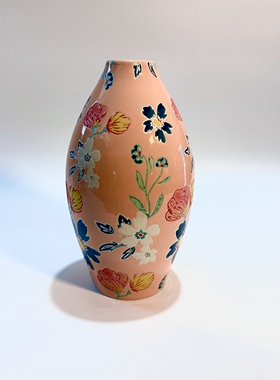 外贸出口瓷器陶瓷手绘小众全手工彩绘陶瓷花瓶民宿家居装饰品鲜花