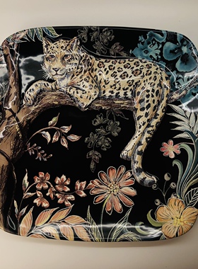 美国CL正品出口外贸陶瓷丛林花豹方形盘果盘摆盘餐盘釉下彩菜盘