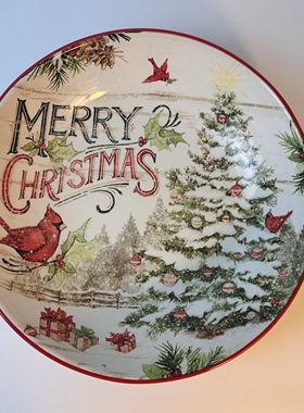 外贸陶瓷 圣诞树北美红雀13英寸大果盆和面盆爆米花碗釉下彩
