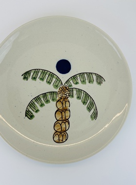 外贸陶瓷手绘8寸椰子树餐盘欧式陶瓷菜盘西餐盘餐具盘子家用菜盘