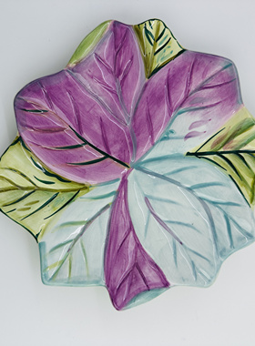 外贸老货TP收藏级陶瓷手绘花叶艺术造型沙拉盘/零食盘/小果盘