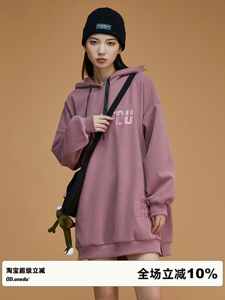 2024新款秋冬加绒卫衣连衣裙女连帽宽松韩版长袖休闲中长款裙子潮