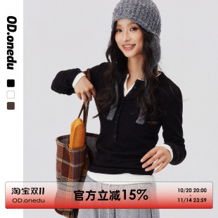 显瘦高级感长袖 女修身 t恤内搭体恤上衣 打底衫 ODonedu纽扣弹力修身