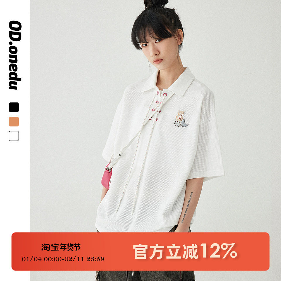 od日系休闲华夫格可爱刺绣学院风t恤棉质翻领短袖女polo衫,女装/女士精品,POLO衫,淘宝优惠券,粉丝福利购,淘宝优惠卷