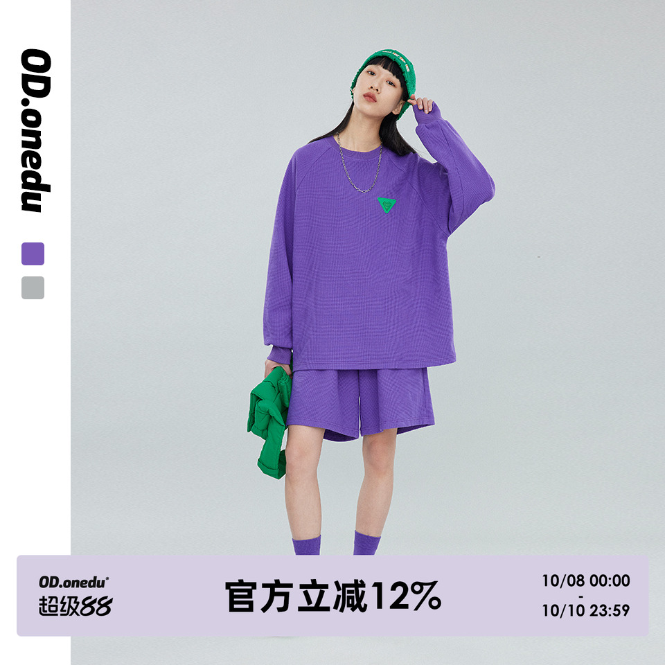华夫格卫衣女2025年春夏宽松运动两件套短袖休闲五分短裤时尚套装