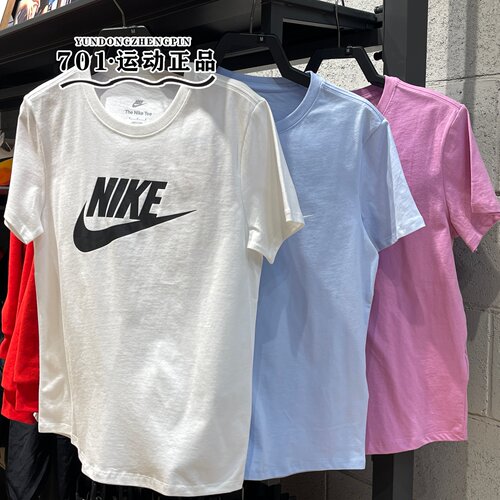 nike耐克女子短袖大logo纯棉透气舒适休闲半袖T恤DX7907-100-407