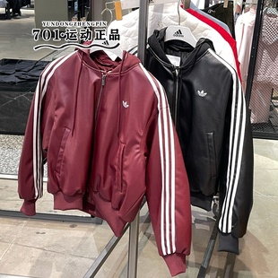 阿迪达斯三叶草女短款棉服三条杠仿皮保暖潮流外套KU6857 KU6858