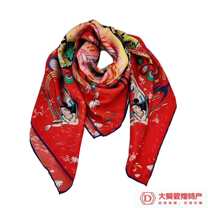 敦煌壁画真丝飞天大方巾