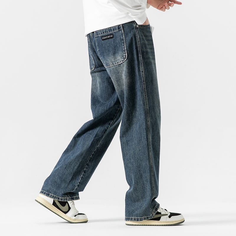 美式高街牛仔裤男复古阔腿
