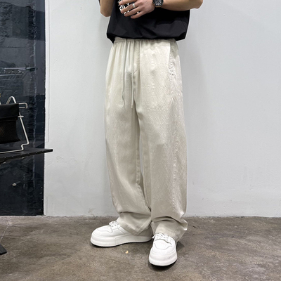 裤子男秋季莱赛尔休闲裤男宽松直筒潮流百搭天丝阔腿运动工装裤男