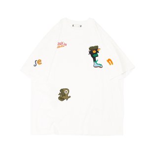 夏季男款短袖T恤宽松情侣休闲重磅纯棉刺绣上衣男士体恤潮牌男生