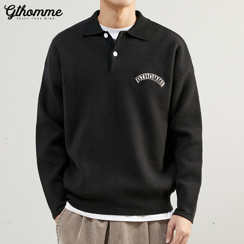 GThomme秋冬新款毛衣针织衫宽松休闲套头翻领韩版外套polo衫线衫 - 封面