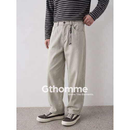 GTHOMME裤子男秋冬季加绒加厚工装裤男宽松直筒保暖弯刀休闲裤