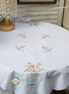桌布总链接 孤品外贸桌布刺绣棉麻桌旗高级感法式圆蕾丝刺绣桌布