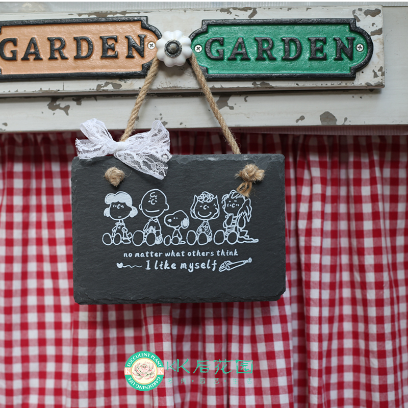 天然岩石挂牌挂饰园艺杂货史努比可爱挂件创意装饰20*14