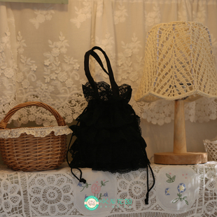 外贸手提蕾丝花边小拎包日系包手提包收纳袋摄影道具抽绳网纱杂货