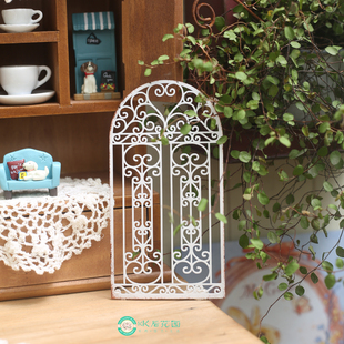 INS风法式铁艺花窗雕花窗户小场景装饰栅栏花插微缩门窗园艺杂货