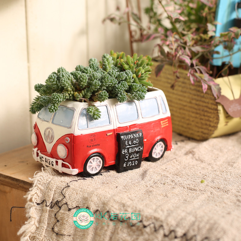 树脂汽车花盆巴士车日系INS同款园艺杂货小花盆可爱创意装饰摆件