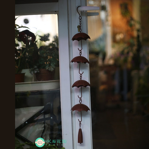 复古锈色铁艺小雨伞风铃挂饰门饰阳台花园庭院杂货挂屋檐金属装饰