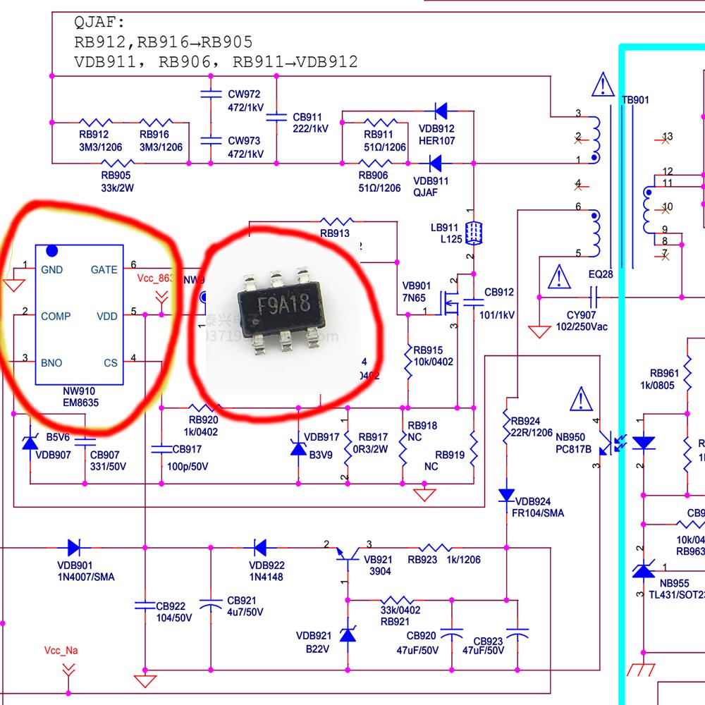 康佳电源管理芯片6脚液晶配件