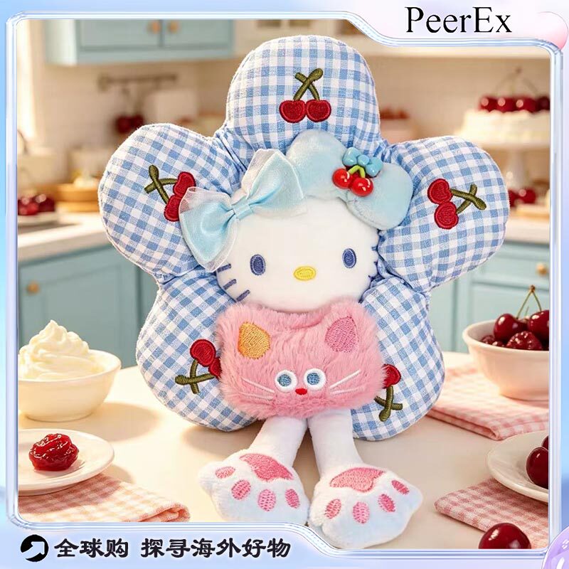 日本PeerEx格纹樱桃派包包挂件毛绒可爱玩偶玩具卡通公仔呆萌装饰