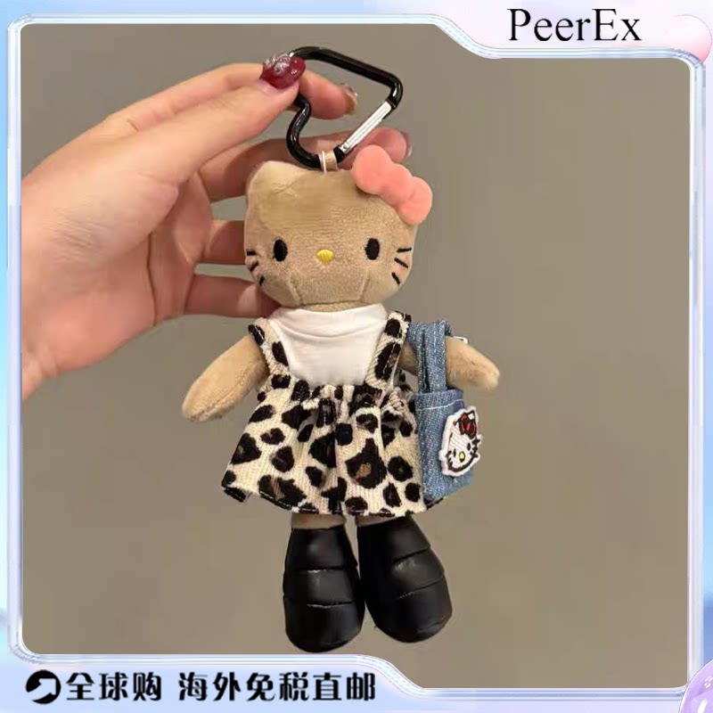 日本PeerEx卡通豹纹kitty手提袋ins风大容量单肩包挂饰大长腿黑皮