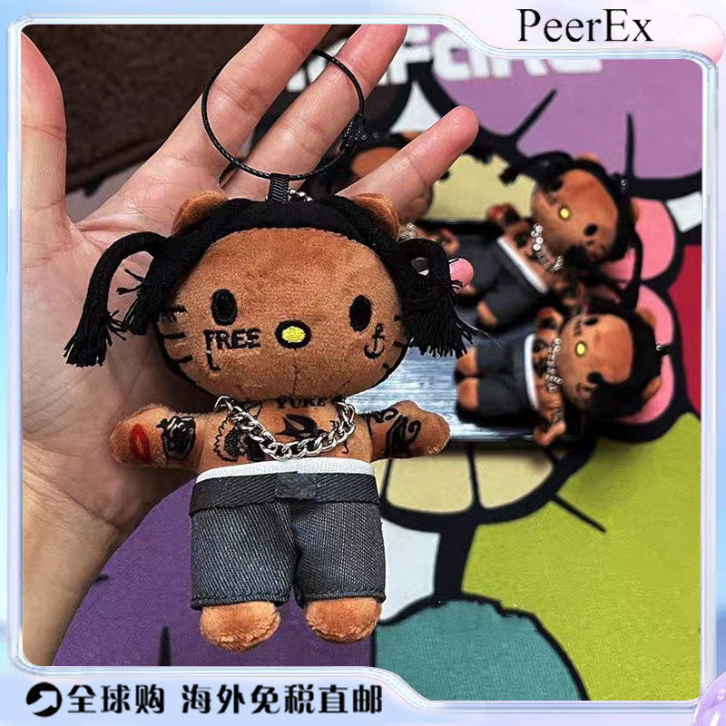 日本PeerEx黑皮rapper说唱KT包包挂件脏辫凯蒂猫毛绒公仔挂礼物