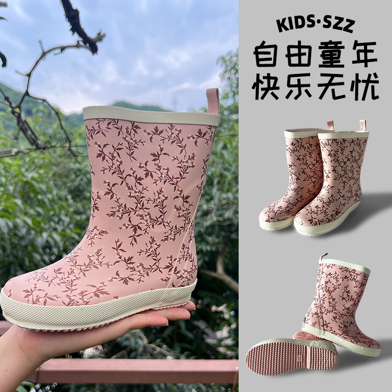 时尚女雨鞋外穿防滑网红中筒耐磨雨靴厨房花园四季工作粉碎花短靴