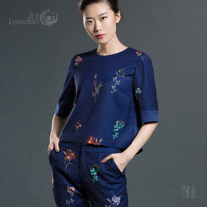 隆唐新款毛衣裙袖圓領(lǐng)印花夏裝寬松顯瘦時(shí)尚休閑套裝短上衣女M327