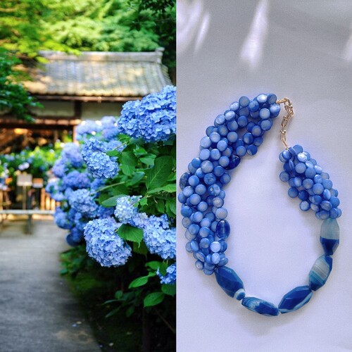 原创 蓝玛瑙宝石贝串珠多层叠戴项链颈链 monies复古小众设计