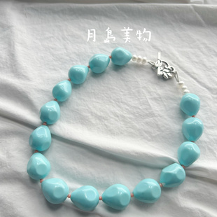 原创 天然澳洲深海贝珠松石色项链颈链 monies/lizze复古小众设计